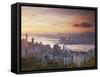 Hong Kong Island and Kowloon Skylines at Sunset, Hong Kong, China-Ian Trower-Framed Stretched Canvas