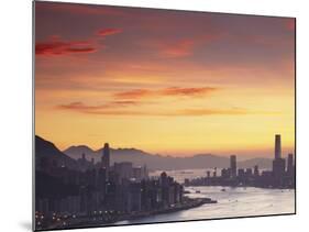 Hong Kong Island and Tsim Sha Tsui Skylines at Sunset, Hong Kong, China-Ian Trower-Mounted Photographic Print