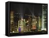 Hong Kong Island Central Skyline at Night from Tsim Sha Tsui, Hong Kong, China, Asia-Richard Nebesky-Framed Stretched Canvas