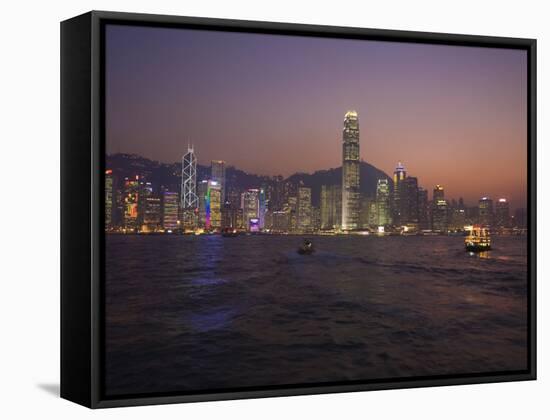 Hong Kong Island Skyline and Victoria Harbour at Dusk, Hong Kong, China-Amanda Hall-Framed Stretched Canvas