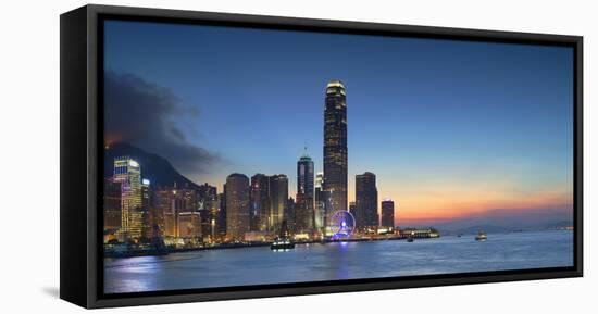 Hong Kong Island Skyline at Dusk, Hong Kong, China, Asia-Ian Trower-Framed Stretched Canvas