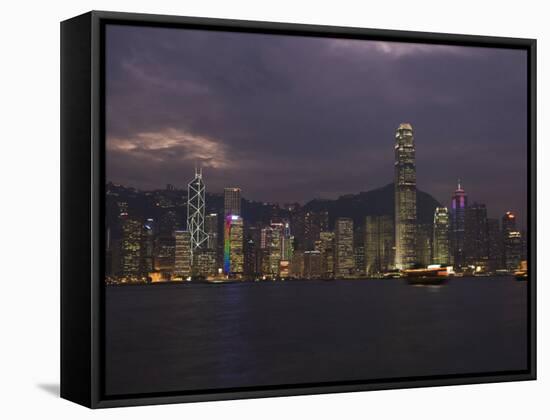 Hong Kong Island Skyline at Dusk, Hong Kong, China-Amanda Hall-Framed Stretched Canvas