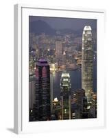 Hong Kong skyline and Victoria Harbor at night-Tibor Bogn?r-Framed Photographic Print