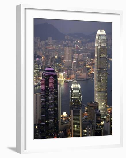 Hong Kong skyline and Victoria Harbor at night-Tibor Bogn?r-Framed Photographic Print