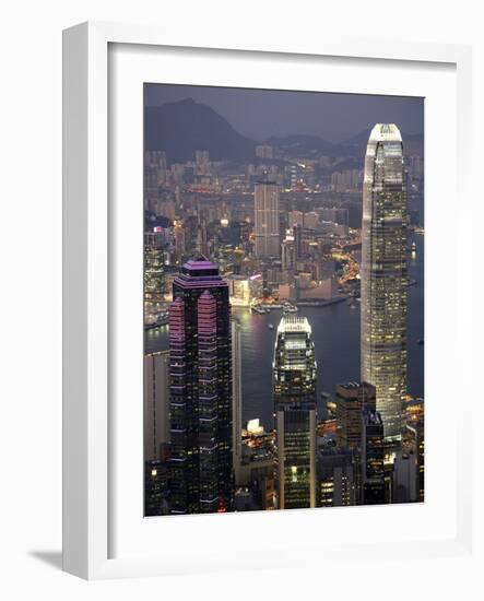 Hong Kong skyline and Victoria Harbor at night-Tibor Bogn?r-Framed Photographic Print