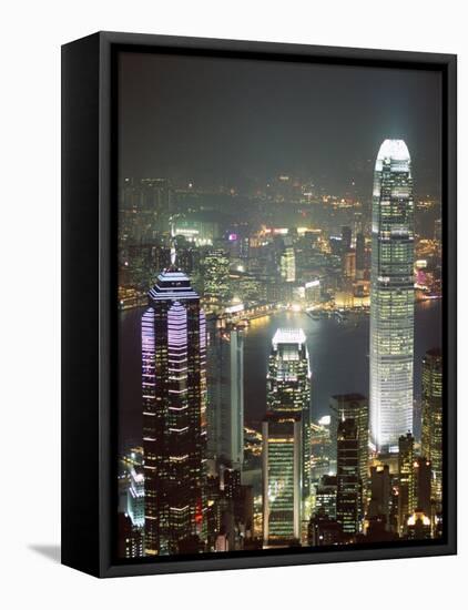 Hong Kong Skyline at Night with the Center on Left, and 2Ifc Building on Right, Hong Kong, China-Amanda Hall-Framed Stretched Canvas