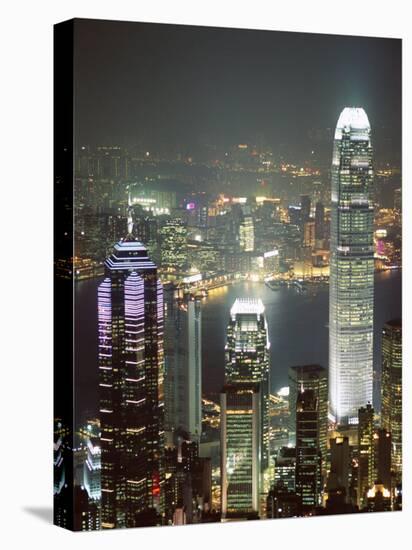 Hong Kong Skyline at Night with the Center on Left, and 2Ifc Building on Right, Hong Kong, China-Amanda Hall-Stretched Canvas