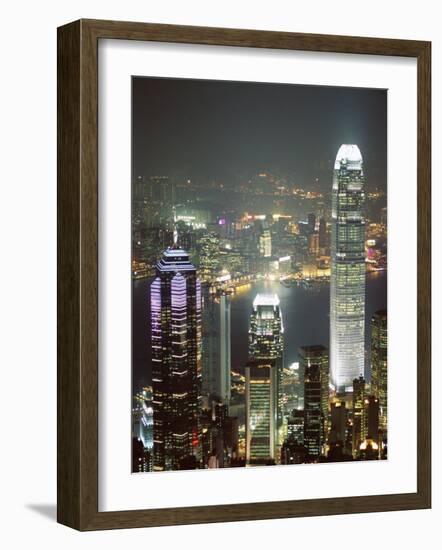 Hong Kong Skyline at Night with the Center on Left, and 2Ifc Building on Right, Hong Kong, China-Amanda Hall-Framed Photographic Print