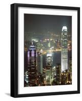 Hong Kong Skyline at Night with the Center on Left, and 2Ifc Building on Right, Hong Kong, China-Amanda Hall-Framed Photographic Print