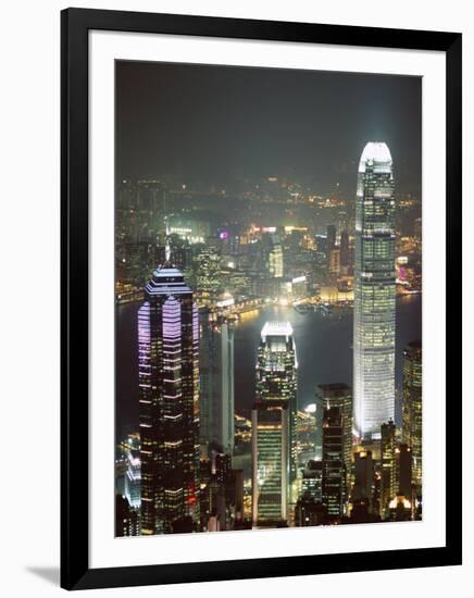 Hong Kong Skyline at Night with the Center on Left, and 2Ifc Building on Right, Hong Kong, China-Amanda Hall-Framed Photographic Print