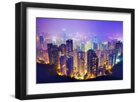 Hong Kong Skyline at Night-null-Framed Art Print