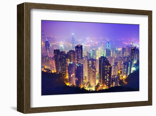 Hong Kong Skyline at Night-null-Framed Art Print