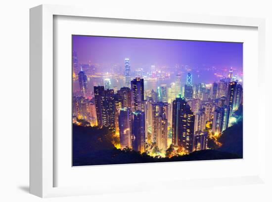 Hong Kong Skyline at Night-null-Framed Art Print