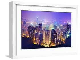 Hong Kong Skyline at Night-null-Framed Art Print