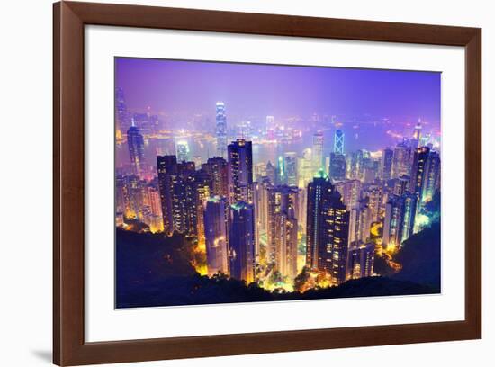 Hong Kong Skyline at Night-null-Framed Art Print