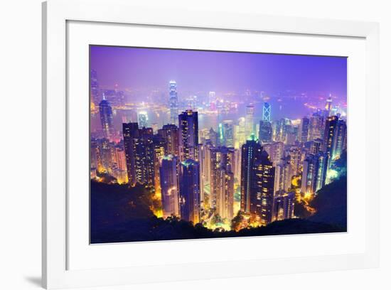 Hong Kong Skyline at Night-null-Framed Art Print