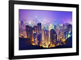 Hong Kong Skyline at Night-null-Framed Art Print