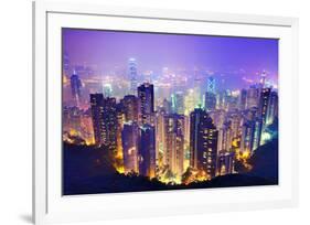 Hong Kong Skyline at Night-null-Framed Art Print