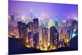 Hong Kong Skyline at Night-null-Mounted Art Print