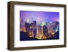 Hong Kong Skyline at Night-null-Framed Art Print