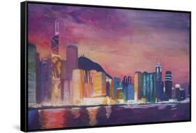 Hong Kong Skyline at Night-Markus Bleichner-Framed Stretched Canvas