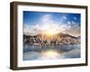 Hong Kong Skyline. Hongkong Hdr Aerial Cityscape with Sunset Sun. Amazing Panorama of Buildings And-Banana Republic images-Framed Photographic Print