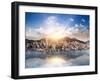 Hong Kong Skyline. Hongkong Hdr Aerial Cityscape with Sunset Sun. Amazing Panorama of Buildings And-Banana Republic images-Framed Photographic Print