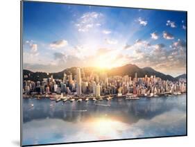 Hong Kong Skyline. Hongkong Hdr Aerial Cityscape with Sunset Sun. Amazing Panorama of Buildings And-Banana Republic images-Mounted Photographic Print