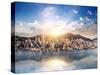 Hong Kong Skyline. Hongkong Hdr Aerial Cityscape with Sunset Sun. Amazing Panorama of Buildings And-Banana Republic images-Stretched Canvas