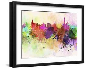 Hong Kong Skyline in Watercolor Background-paulrommer-Framed Art Print