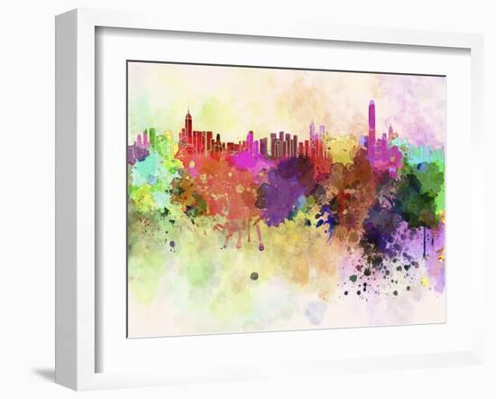 Hong Kong Skyline in Watercolor Background-paulrommer-Framed Art Print