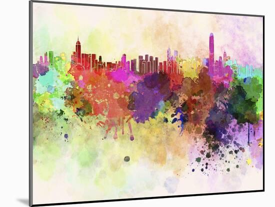 Hong Kong Skyline in Watercolor Background-paulrommer-Mounted Art Print