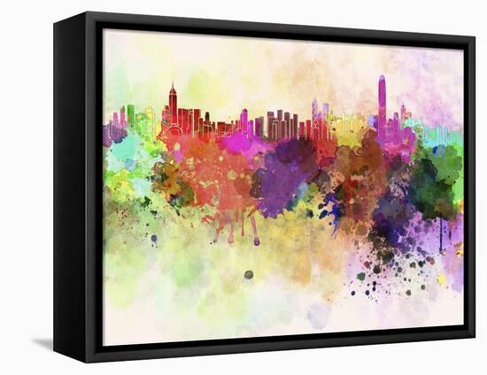 Hong Kong Skyline in Watercolor Background-paulrommer-Framed Stretched Canvas