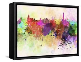 Hong Kong Skyline in Watercolor Background-paulrommer-Framed Stretched Canvas