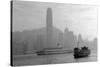 Hong Kong Skyline with Boats in Victoria Harbor in Black and White.-Songquan Deng-Stretched Canvas