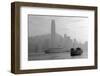 Hong Kong Skyline with Boats in Victoria Harbor in Black and White.-Songquan Deng-Framed Photographic Print