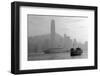Hong Kong Skyline with Boats in Victoria Harbor in Black and White.-Songquan Deng-Framed Photographic Print