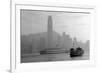 Hong Kong Skyline with Boats in Victoria Harbor in Black and White.-Songquan Deng-Framed Photographic Print