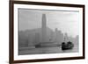 Hong Kong Skyline with Boats in Victoria Harbor in Black and White.-Songquan Deng-Framed Photographic Print