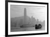 Hong Kong Skyline with Boats in Victoria Harbor in Black and White.-Songquan Deng-Framed Photographic Print