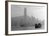 Hong Kong Skyline with Boats in Victoria Harbor in Black and White.-Songquan Deng-Framed Photographic Print