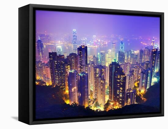 Hong Kong Skyline-Sean Pavone-Framed Stretched Canvas