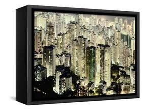 Hong Kong skyscrapers and apartment blocks at night-Martin Puddy-Framed Stretched Canvas