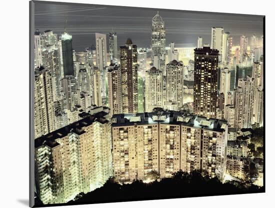 Hong Kong skyscrapers and apartment blocks at night-Martin Puddy-Mounted Photographic Print