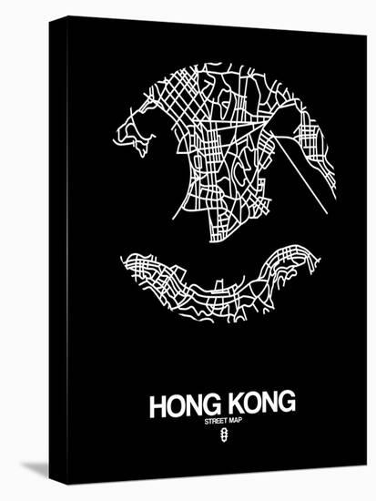 Hong Kong Street Map Black-NaxArt-Stretched Canvas