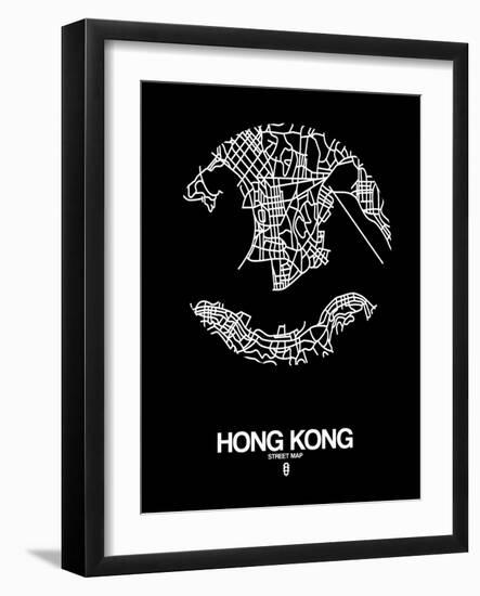 Hong Kong Street Map Black-NaxArt-Framed Art Print