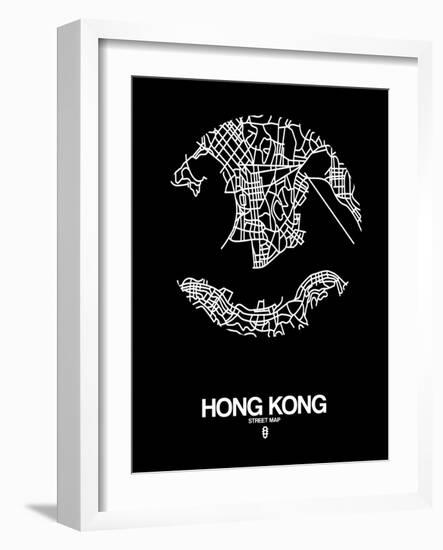 Hong Kong Street Map Black-NaxArt-Framed Art Print