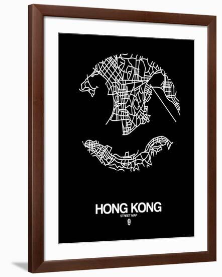 Hong Kong Street Map Black-NaxArt-Framed Art Print