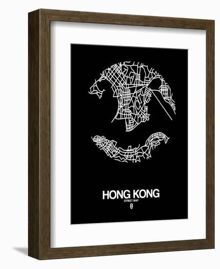 Hong Kong Street Map Black-NaxArt-Framed Art Print