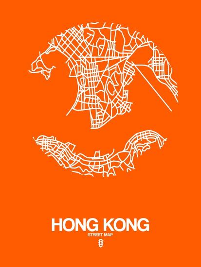 Hong Kong Street Map Orange Print Naxart